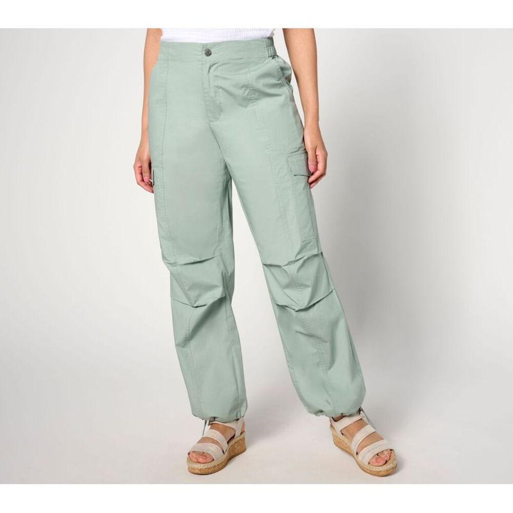 Peace Love World Women's Petite Pants 8P Cotton Utility Pant Bungee Green
